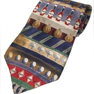 TABASCO Brand Men’s Tie 100% Silk Hot Sauce Oysters Fish Shrimp Novelty Necktie